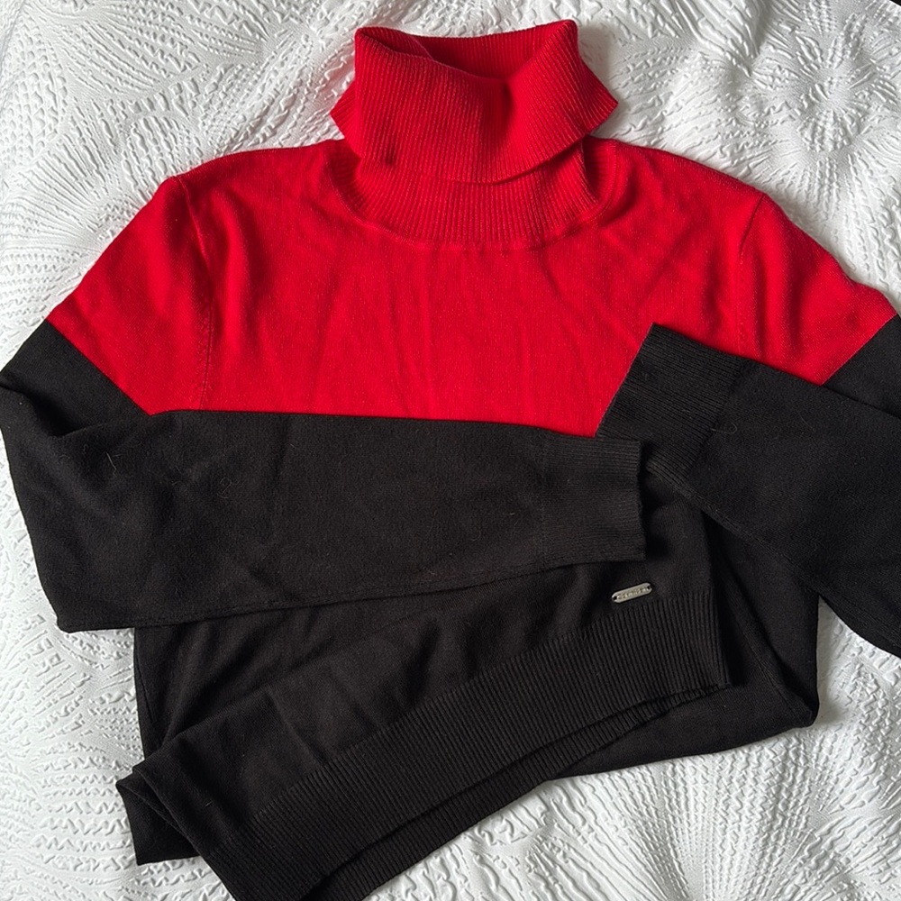 Calvin Klein Red and Black Cowl Neck Sweater